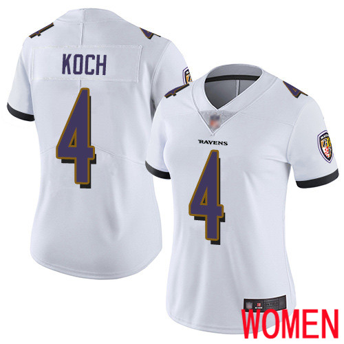 Baltimore Ravens Limited White Women Sam Koch Road Jersey NFL Football #4 Vapor Untouchable->women nfl jersey->Women Jersey